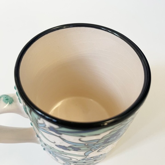 Nakkas Ceramic Turkish Floral Handmade Mug Raised Glaze Dot‎ Texture Blue Green - Picture 2 of 3